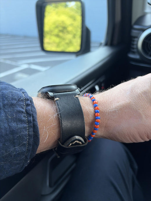 Customer review photo from Anonymous: Leather Strap R01 worn on the wrist with an Apple Watch