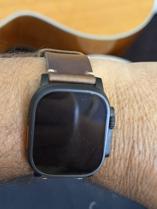 Customer review photo from BLLoveless: Leather Strap R01 worn on the wrist with an Apple Watch