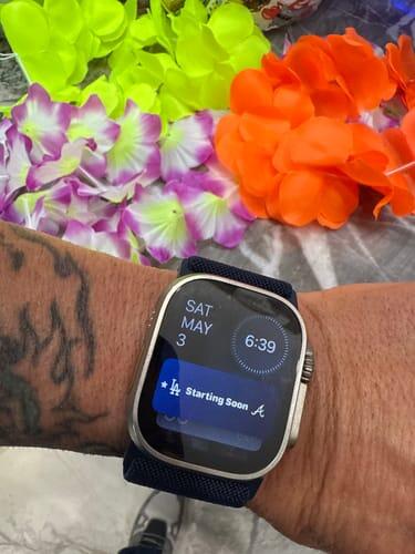 Customer review photo from Paul G.: Active Stretch Band worn on the wrist with an Apple Watch