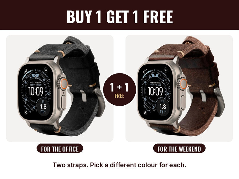 Two Leather Strap R01 bands, black and brown, Buy 1 Get 1 Free
