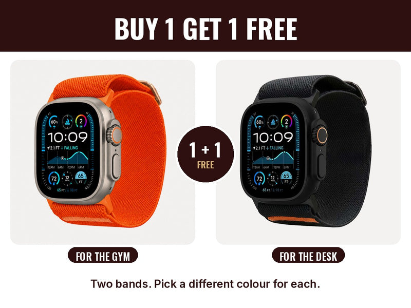 Two Active Stretch Bands, orange and black, Buy 1 Get 1 Free
